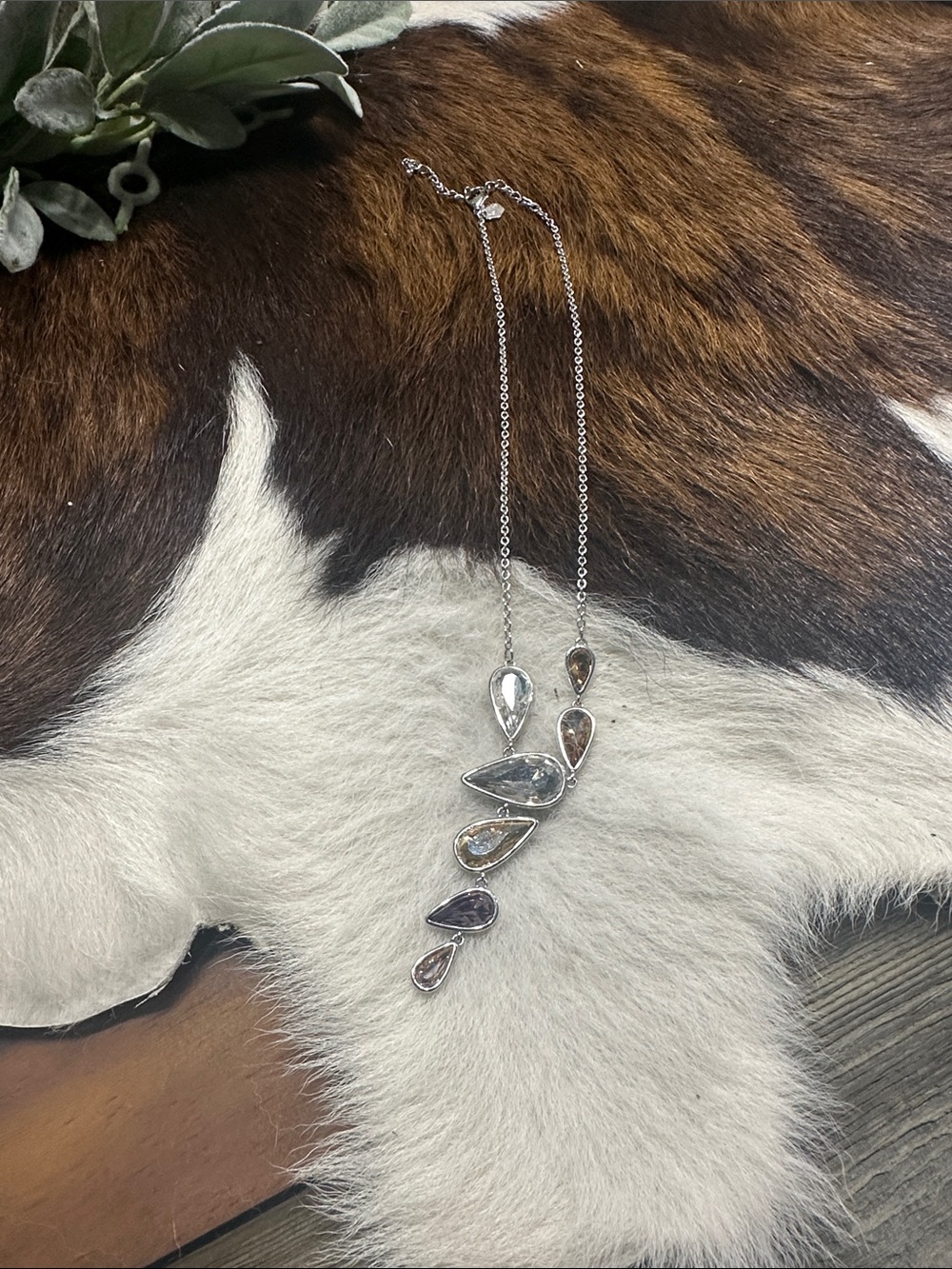 Touchstone Crystal Silver Multi-Teardrop Pendant Necklace with Mixed Tones